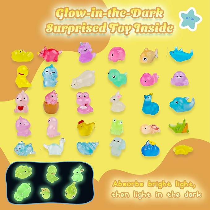 Yekery Bath Bombs for Kids with Toy Inside, 30 PCS Natrual and Organic Bubble Bath Bombs with Glow-in-The-Dark Surprise Inside, Perfect Handmade Birthday, Party, for Boys and Girls.