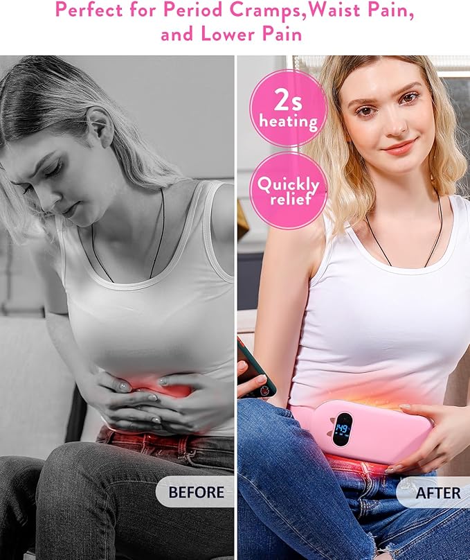 Electric Heating Pad, Portable Cordless Menstrual Heating Pad with 6 Heat Levels and 6 Massage Modes, Fast Large Heating Belly Wrap Belt for Cramps, Back Pain Relief Gifts for Women Girls Her