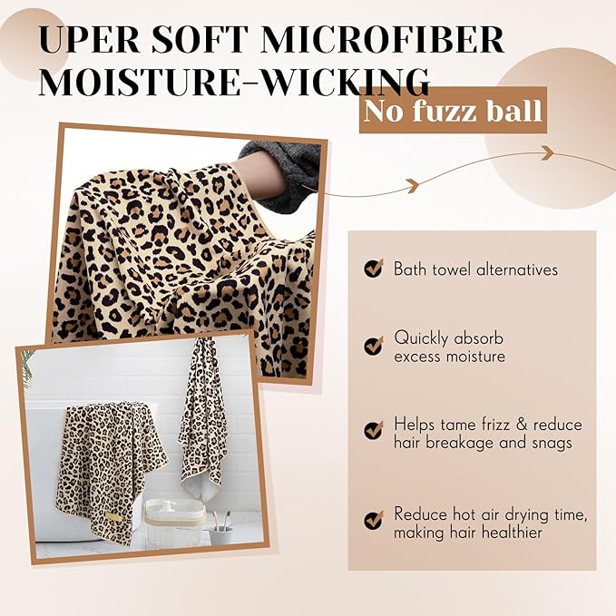 1 Pcs 40 x 24 Inches Large Microfiber Hair Towels Quick Dry Hair Towel Wrap for Women, Suitable for Home, Recreation, Beach, Yoga, Gym, Camping, Etc (Leopard)