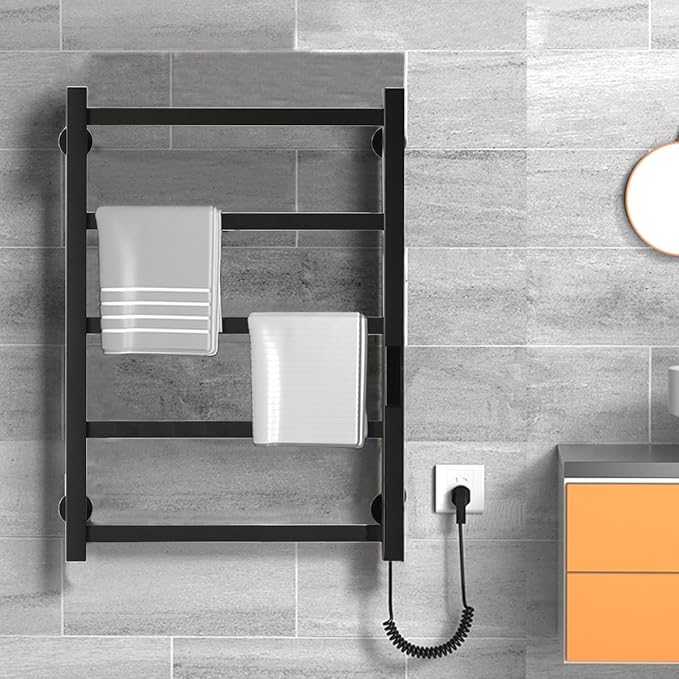 Towel Warmer Black Heated Towel Rack for Bathroom Wall Mounted,5 Bars Electric Wall Mounted Heated Towel Racks for Bathroom,Timer & Temperature Multi-Level Adjustments
