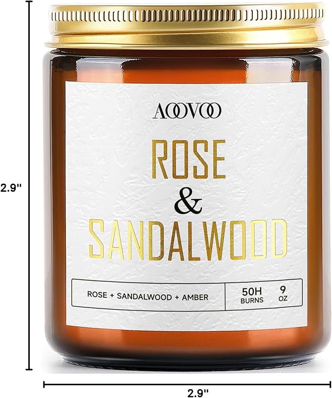 AOOVOO Rose Sandalwood Candles - 9 oz Scented Candles, Aromatherapy Candle, Soy Candle for Home Scented