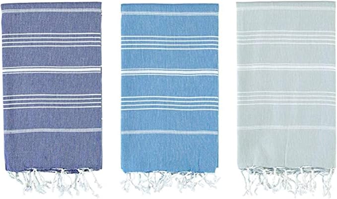 XL Turkish%100 Cotton Bath Beach Spa Sauna Hammam Yoga Gym Hamam Towel Fouta Peshtemal Pestemal Blanket - Set of 6 with Gift Bath Mitt (6, Multi)