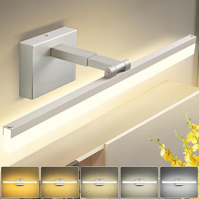 SOLFART Vanity Lights for Bathroom Retractable: 48 Inch 5CCT Brushed Nickel Led Bathroom Light Fixtures Dimmable Adjustable Head ETL Listed
