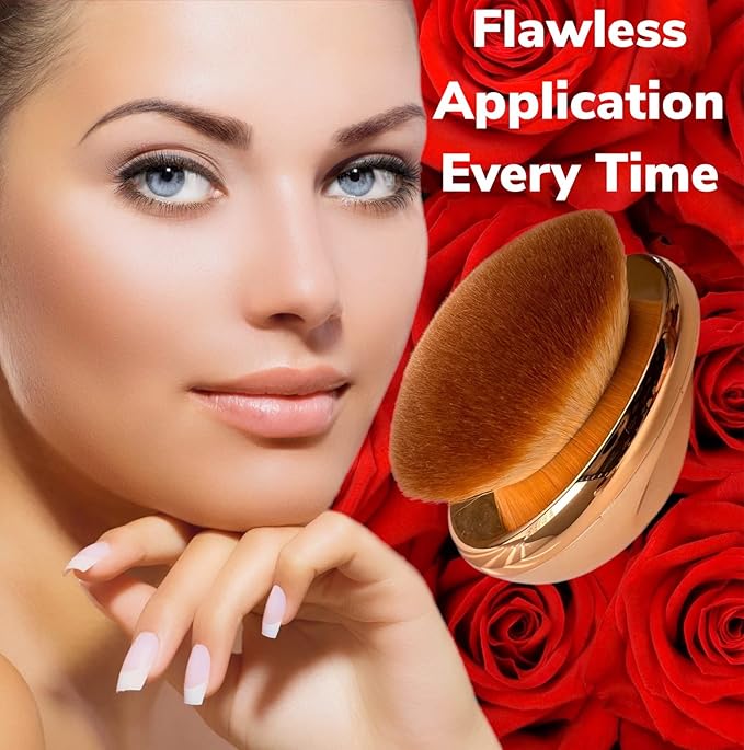 Foundation Brush Palm Makeup SOFT Kabuki Dome Shaped Face Body Shimmer Oil SPF Blush Bronzer Highlighter Blending Self-Tanner Buffing Liquid Powder Cream Streak-Free Cosmetic Application -Rose Gold