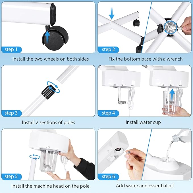HomGarden Professional Facial Steamer, Hot Mist & Timer Function, Adjustable Height and Angle, Vaporizador Facial Professional Steamer On Wheels for Home Use & Spa Salon Skin Cleasning