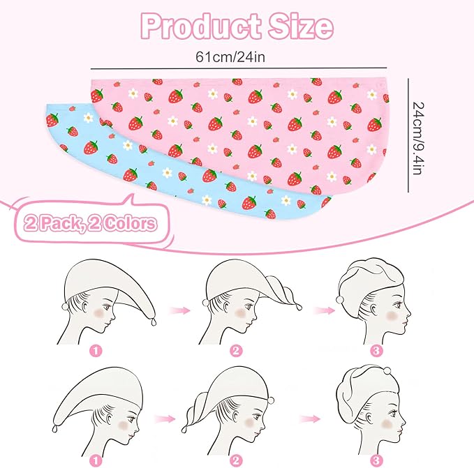 Microfiber Hair Towel Wrap for Kids Hair Drying Towel Wrap with Button 2 Pack Wet Hair Towel Wrap Head Towels Wrap for Girls