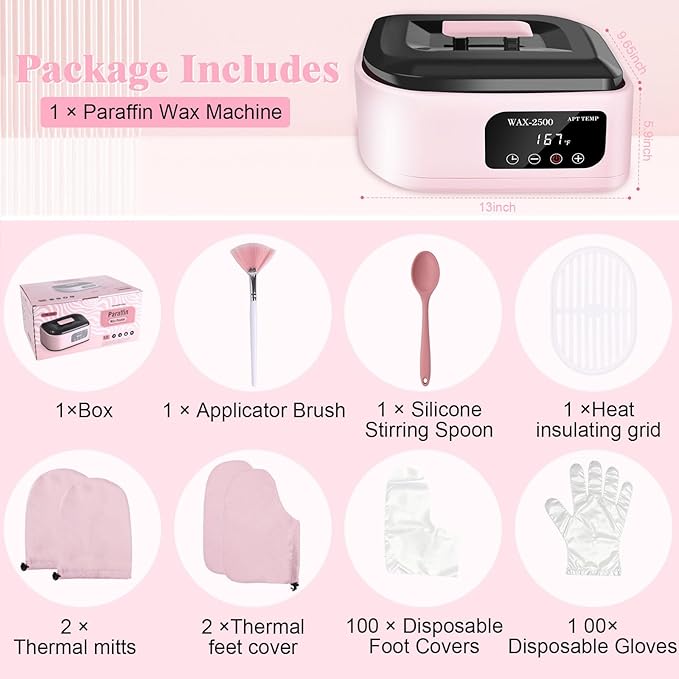 Beauty Star Paraffin Wax Machine for Hands and Feet – 3500ml Large Capacity with Auto Timer & Keep Warm Function – Moisturizing Kit for Arthritis Relief, Dry Skin, and Spa Home Use (Pink)