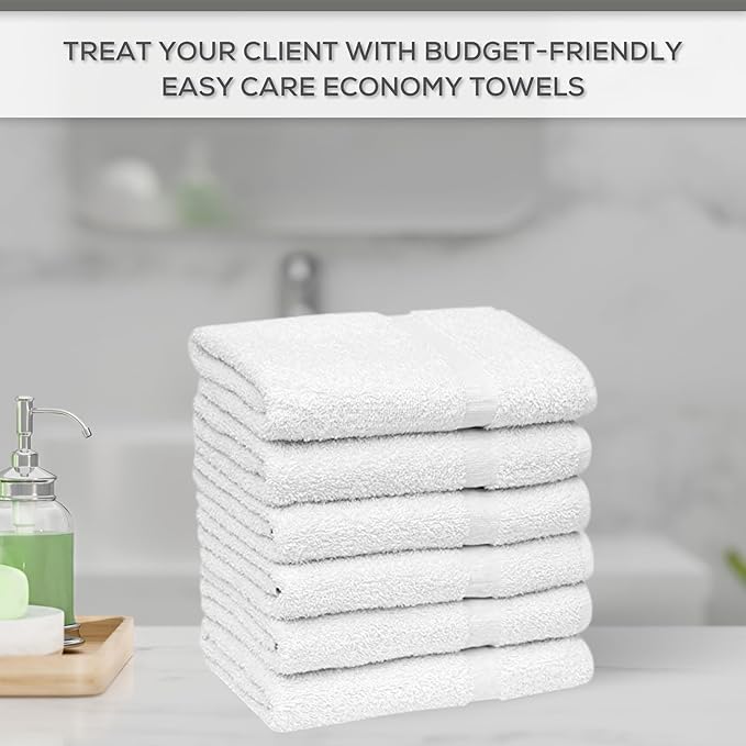 GOLD TEXTILES 120 White Economy Bath Towels Bulk (24x48 Inch) Cotton Blend for Softness-Commercial Grade Easy Care