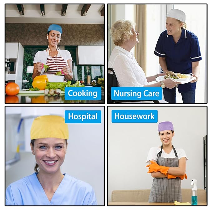 Scrub Caps Women Bouffant Scrub Hats Caps Nurses, Adjustable Working Cap Ponytail Pouch Tie Back Hats