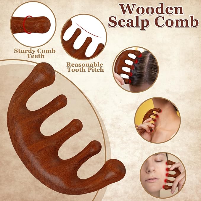 ProSuites 3 Pack Scalp Massager Hair Growth,Wooden Gua Sha Head Massage Tool for Hair Growth, Soothing and Relaxing