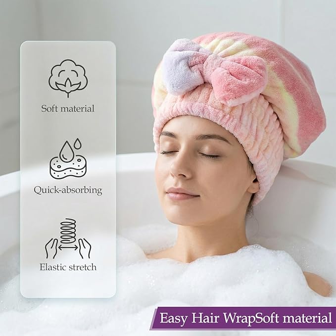 2 Pcs Ultra Absorbent Microfiber Hair Towel Wrap, Bow Tie Design Hair Drying Caps Quick Dry Hair Towel for Women Girls Long Curly Hair (Gradient)