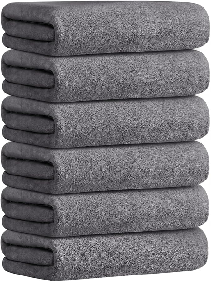 JML Microfiber Bath Towels, Bath Towel Set (6 Pack, 27" x 55") - Extra Absorbent and Fast Drying,Multipurpose Microfiber Towel for Bath, Beach, Pool, Sports, Yoga - Grey