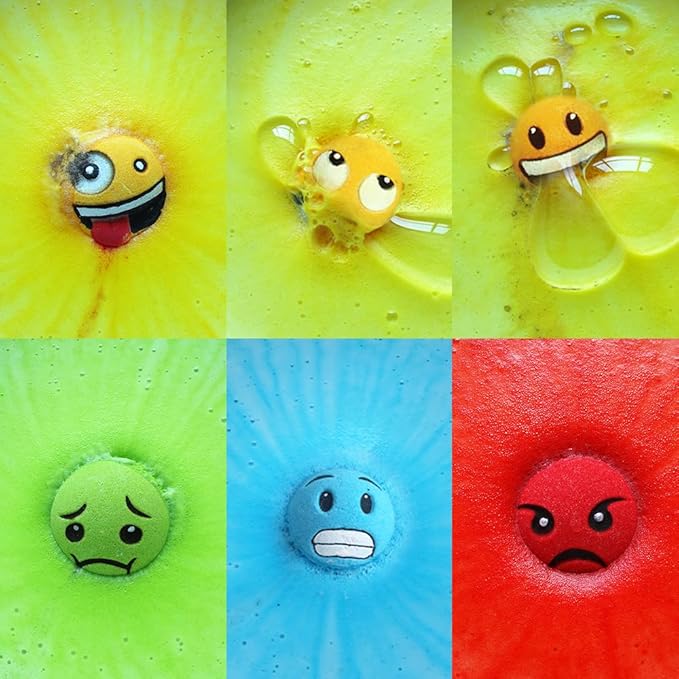 HZEX Large Emotion Face Bath Bombs Set of 6 – Fun Emoji-Inspired Spa Fizzies – Handmade with Shea Butter, Cocoa Butter & Essential Oils – Moisturizing Gift Set for Women, Men & Kids (Pack of 2)