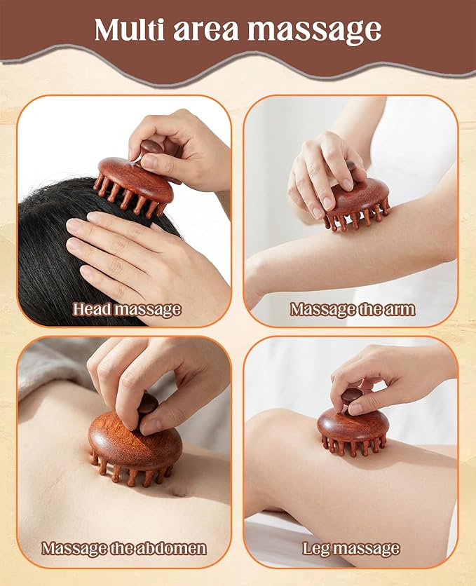 4 Pack Wooden Scalp Massager Comb, Portable Manual Head Massage Brush Tool Hair Growth
