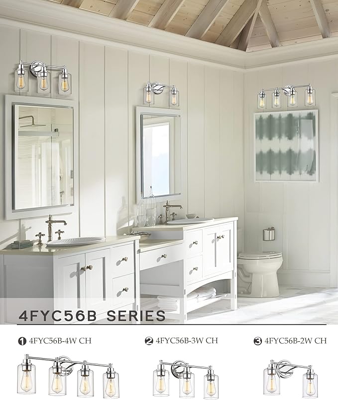 FEMILA Modern Bathroom Light Fixtures, 2-Light Bathroom Vanity Lights Over Mirror with Clear Glass Shade, Chrome Finish, 4FYC56B-2W CH