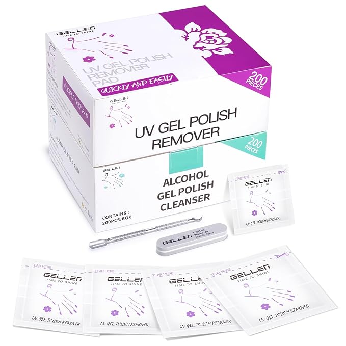 Gellen 400 Pack Nail Cleanser Pads and Acetone Nail Polish Remover Pad Kit, Professional Individually Wrapped, Quick Easy with Glycerin Moisturizing