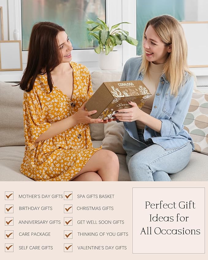 Coralogo Natural Spa Gift Baskets - Mothers Day Gifts Natural Pampering Spa Set, Self-Care Get Well Soon Basket, Thank You Gifts, Unique 11pcs Gift Set for Women Wife Mom Her Birthday