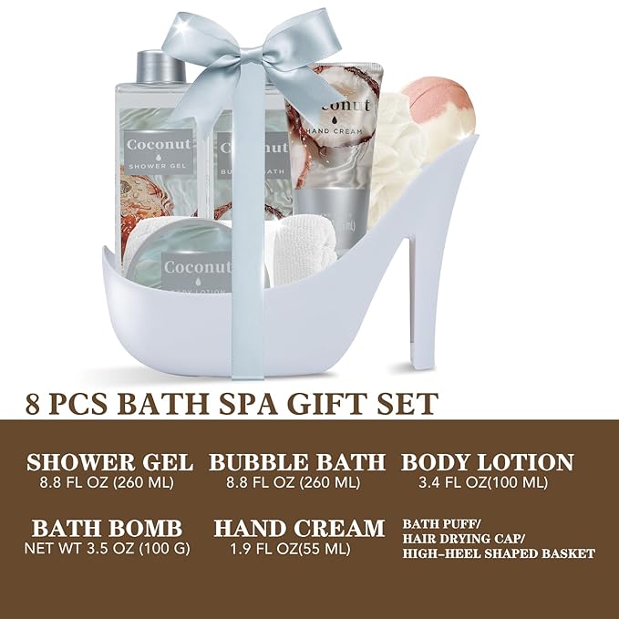 Spa Luxetique Mothers Day Gifts for Women High Heel Gift Set for Women 8pcs Spa Gifts for Womens Tropical Coconut Escape Birthday Gifts for Womens Wife Girlfriend Friend
