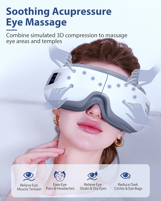 Eye Massager with Heat & Bluetooth Music, Mothers Day Birthday Gifts for Mom Women Men Her, Heated Eye Mask for Migraines Relief, Reduce Strain, Headache Relief and Improve Sleep, Eye Care Device