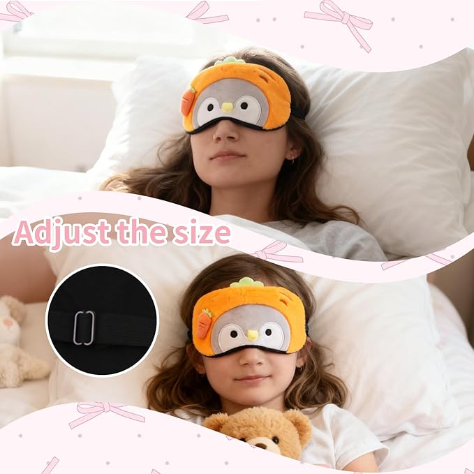 PERFECTSIGHT Sleep Eye Masks, Cute Sleep Eye Cover Lightweight Adjustable Eyeshade Mask Cover for Women Men Sleep Travel Nap, Carrot Penguin