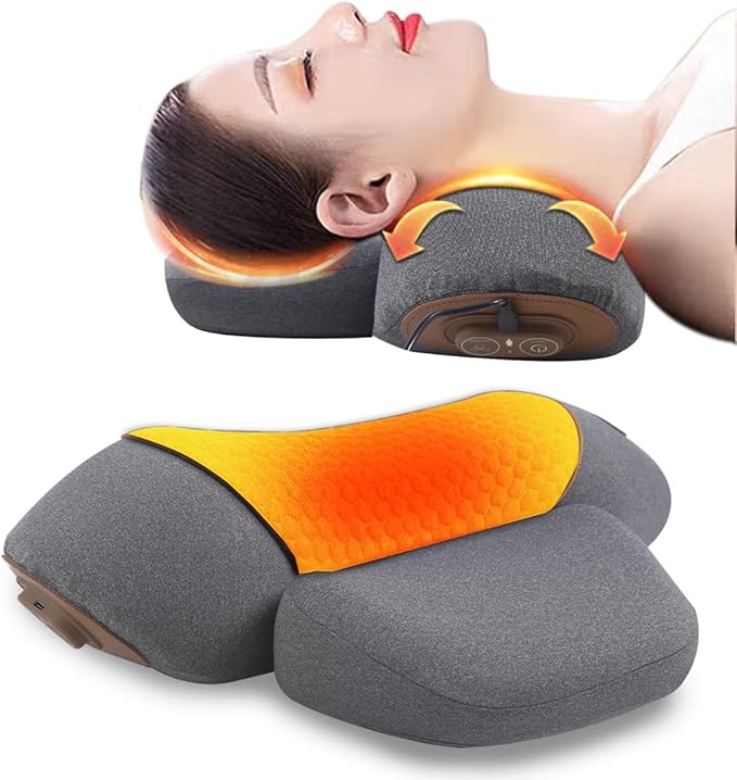 3-in-1 Neck Massager Pillow with Heat - Electric Deep Tissue Massage for Neck & Shoulder Pain Relief, Portable Hump Corrector, Memory Foam Massaging Pillow for Home, Car, Office