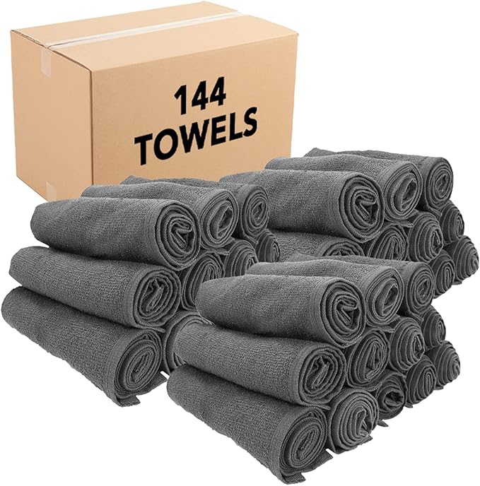 Arkwright Bleach Resistant Salon Towels Bulk - 100% Cotton Hair Towels, Soft, Absorbent, Quick Dry Spa & Barber Towels for Hair Stylist, Nail Salon & Esthetician, 16 x 28, Charcoal (Case of 144)