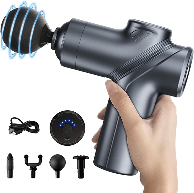 LEERCON Massage Gun Deep Tissue, Silent Brushless Motor and Portable Massage Gun with 4 Interchangeable Heads for Deep Muscle Relief and Relaxation, Relax Gift