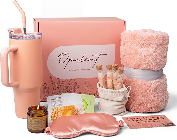 Opulent Luxury Self Care Gifts for Women - Hug in a Box Comfort Care Package - Spa Mothers Day Gift Set with 40 oz Tumbler & Cozy Blanket - Ideal for Thinking of You, Birthday, Sympathy & Corporate