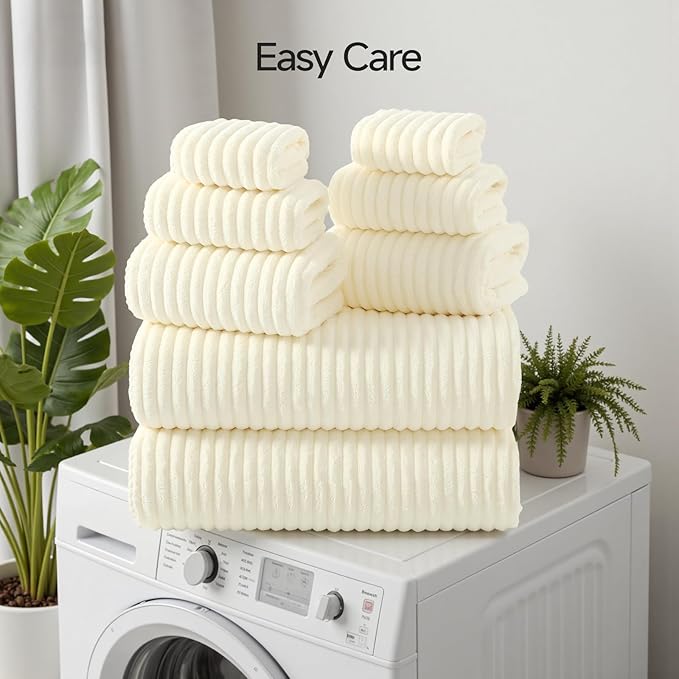 REDKISS Cream Microfiber Bath Towels Set 8 Piece - 70x35 Inches Bathroom Towels of 8 Large, Oversized Bath Towel with 2 Hair Towel Wrap, Highly Absorbent Soft Shower Towels for Bathroom, Hotel, Gym