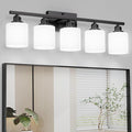 Sailstar 5-Light Bathroom Light Fixtures Over Mirror, Matte Black Vanity Lights, Modern Bathroom Vanity Light, Glass Shade & Anti-Rust Nickel Finished, Bathroom Light for Small Space