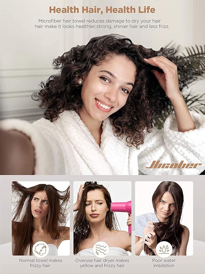 Hicober Microfiber Hair Towel, 3 Packs Hair Turbans for Wet Hair, Drying Hair Wrap Towels for Curly Hair Women Anti Frizz (Grey,Blue,Grey)