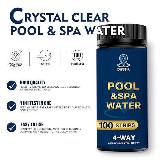 Pool Test Strips,100 Strips Pool and Hot Tub Test Strips, Swimming Pool Test Strips for Total Alkalinity, pH, Free Chlorine(Bromine),Cyanuric Acid-Pool Spa Water Test -Quick and Accurate Results
