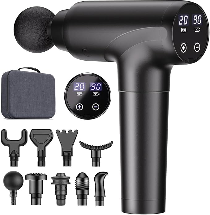cotsoco Massage Gun Deep Tissue, Muscle Massage Gun with 9 Attachment Heads 20 Speeds & Silent Brushless Motor for Pain Relief, Handheld Percussion Back Massager Gun, Mothers Day Gifts for Mom(Black)