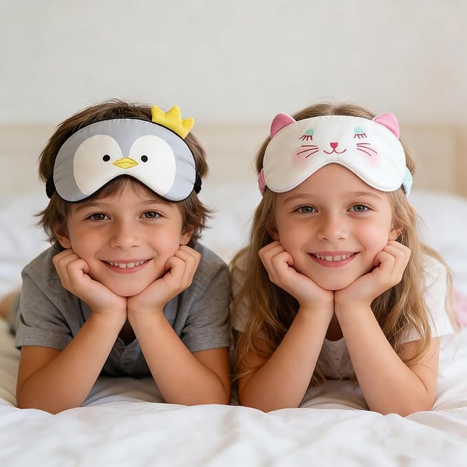 Orose Kids Silk Sleep Mask Cute Adjustable Original Design for Boys & Girls, Double-Sided Mulberry Silk, Cartoon Pattern, Toddler Eye Mask (Carrot)