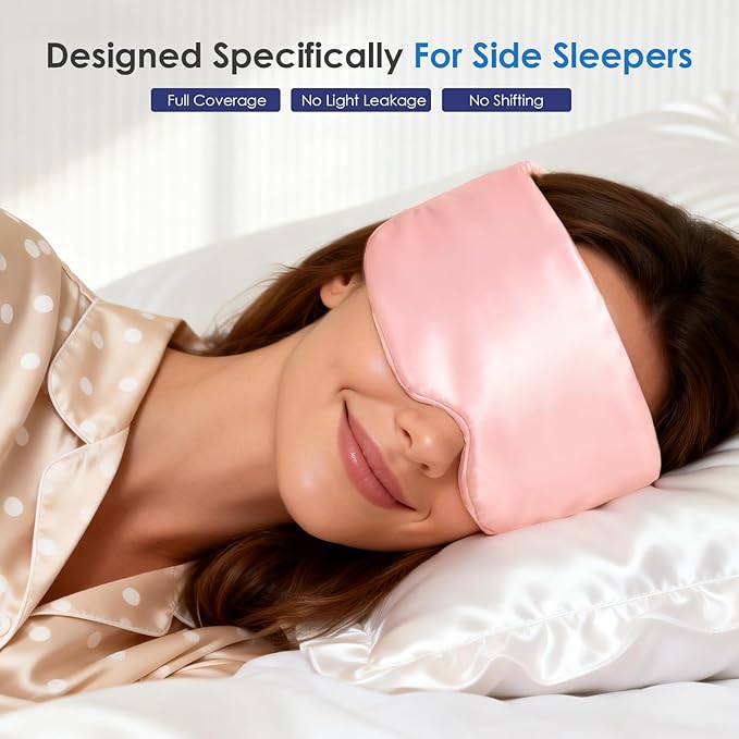 Weighted Eye Mask for Sleeping, Soft Minky Sleep Mask for Side Sleeper with Adjustable Buckle, 100% Blockout Design, Ideal for Meditation, Relaxation and Travel, Includes Storage Pouch (Pink)