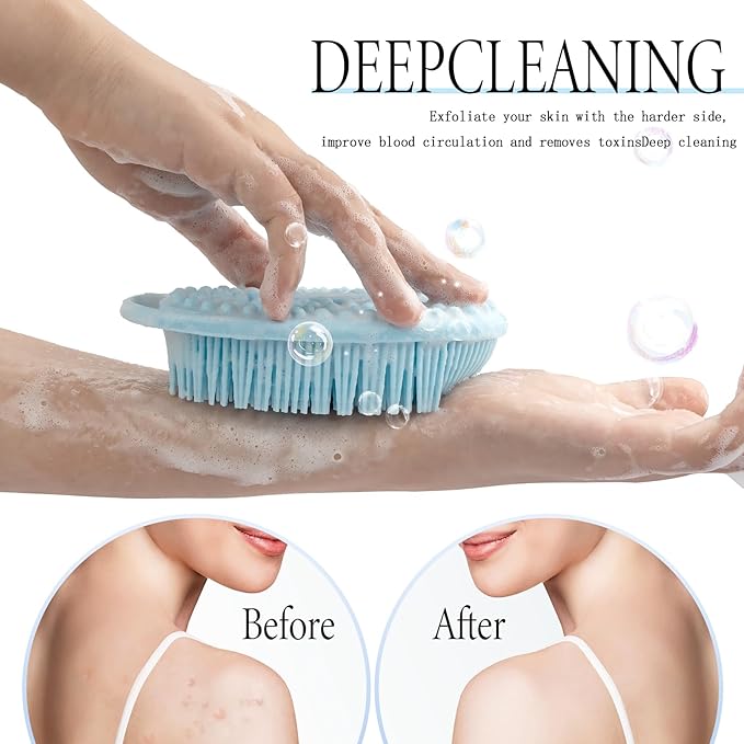 3 Pack Silicone Body Scrubber, Exfoliating Body Scrubber Fit for Sensitive and All Kinds of Skin, Soft Silicone Loofah for Women Men, Clean and Sanitary Rapid Foaming,Black,Blue,Gray