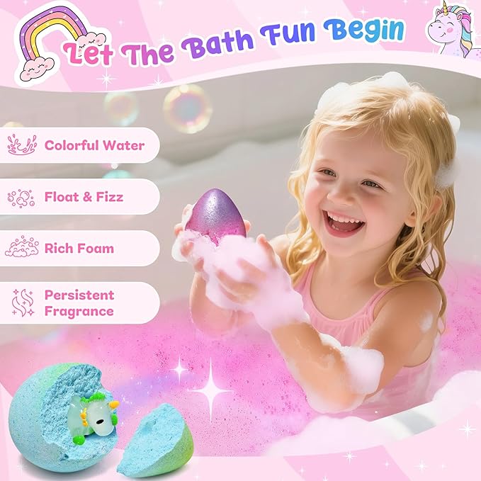 Unicorn Bath Bombs with Surprise Toys Inside, Birthday Mothers Day Gifts for Girls, 9 Packs Bubble Bath Bomb for Kids Girls Daughter Granddaughter (36+ Months)