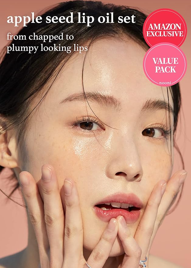 NOONI Korean Lip Oil Set - Appleberry & Applecherry | Long-Lasting, Moisturizing, Plumping, Revitalizing for Dry Lips, Waterproof, No Peel Off, Stocking Stuffers, lip plumper 0.12 FL Oz x 2ea