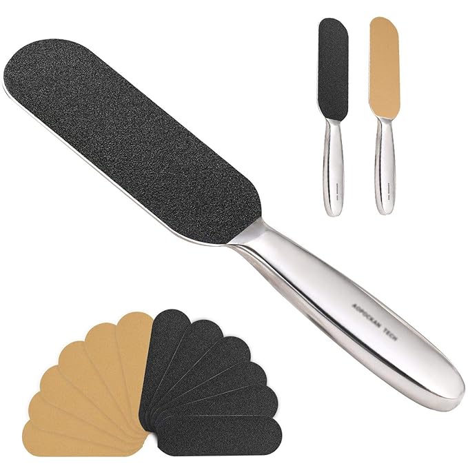 Professional Pedicure Foot File,Coarse/Fine Double Side and Reusable Stainless Steel Cracked Skin Corns Callus Remover Feet Rasp