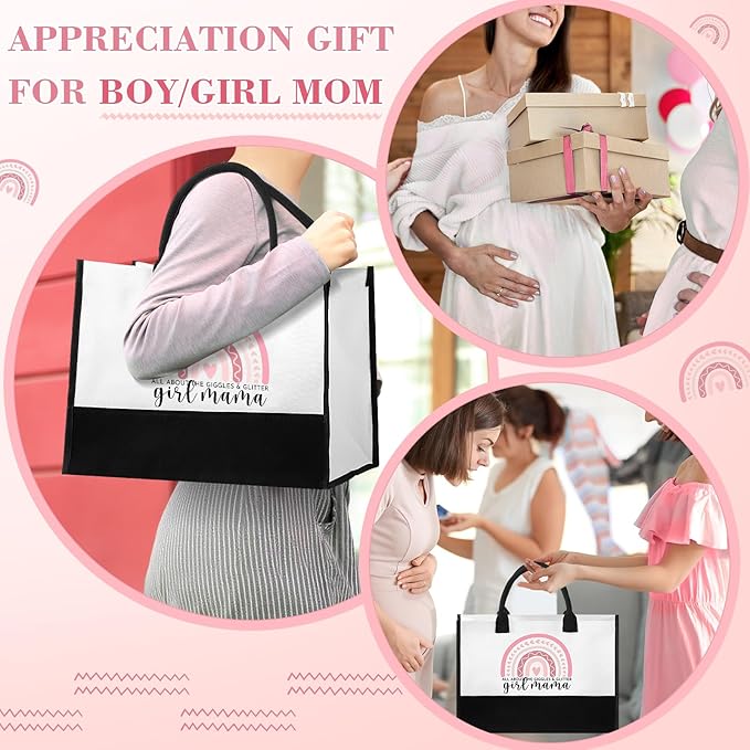 7 Sets Girl Mom Gifts for New Mom Gifts Tote Bag Makeup Bag Candle Bracelet Cup Handcream for Mother Day Women After Birth Pregnancy Gift First Time Expecting New Mommy Essentials