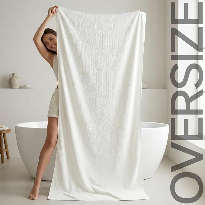 REDKISS Pack of 2 Jumbo Bath Sheets, 40 x 80 Inches Microfiber Bath Towels for Bathroom, Extra Large & Lightweight, Quick-Dry, Super Soft & Highly Absorbent, Perfect to Wrap Yourself in, White