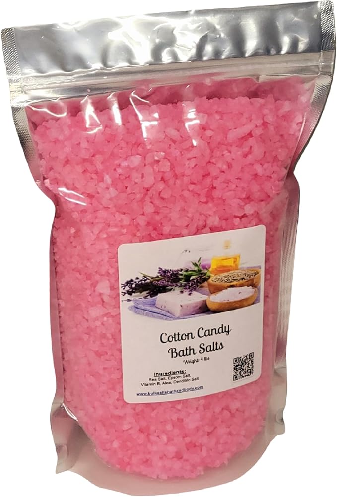 Bath Salts | 4lb Bag (64oz.) | Choose Your Scent | Epsom Salt | Sea Salt| Bathing | Body Care | Beauty | Relaxation | Spa | Pedicure | Manicure | Soak (Cotton Candy)