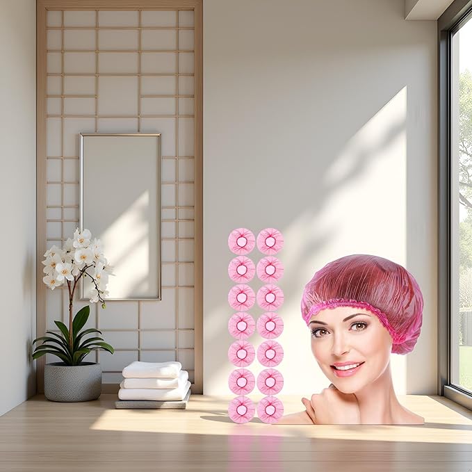 100 Pcs Pink Disposable Shower Caps,Shower Caps for Women Plastic Caps Hat Large Cap Elastic Hair Cap for Home Use Hotel Spa Hair Salon,Personal Care Bathing Accessories