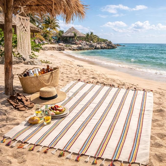 Morrocan Beach Towel | Cotton Blanket Throw, Easy to Carry, Sand Free, Absorbent, Quick Dry, Turkish Towels for Travel Camping Bath Sauna Beach Gym Fitness Pool Yoga SPA by Lahammam, Carnaval 12 PACK