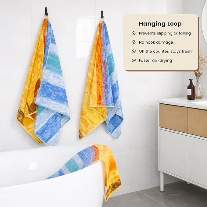 SEMAXE 4 Piece Colorful Striped Bath Towel Set for Bathroom, 100% Cotton Bath Towel with Hanging Loop, 55 x 27 Inch, Soft Absorbent & Quick Dry, for Bathroom & Travel