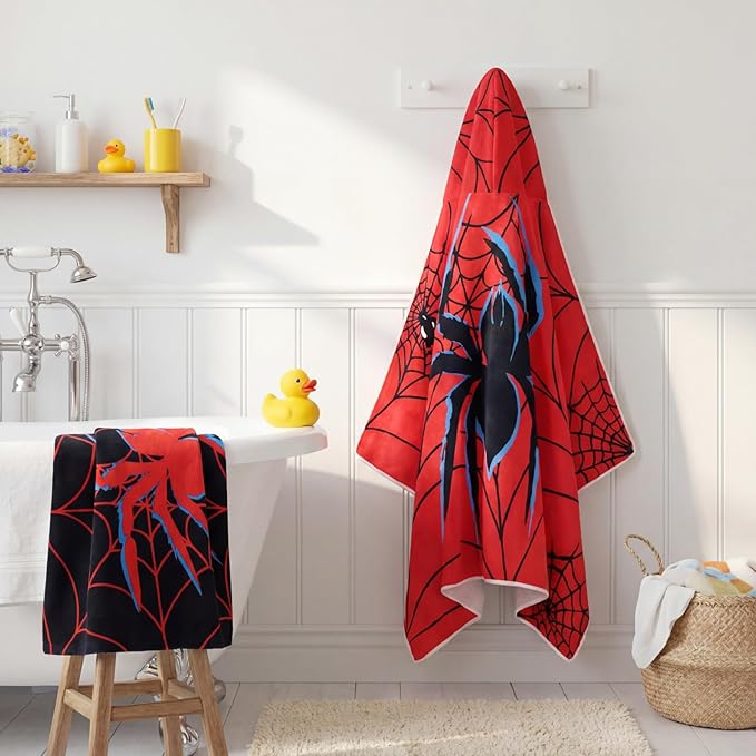 Peryiter 2 Pcs Spider Hooded Towel Bath Beach Quick Dry Towels Swimming Bath Shower Pool Travel Trips Vacations Absorbent Soft Beach Blanket, 58 x 28 Inches