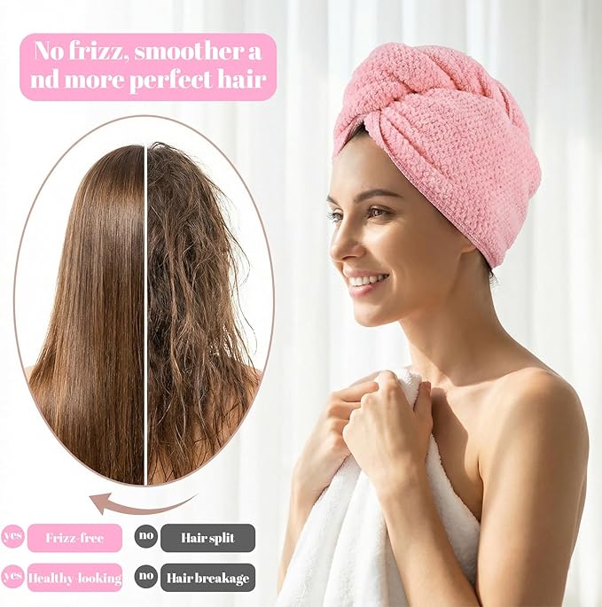Pink Hair Towel, Large Quick Dry Microfiber Hair Towel Wrap Super Soft, Anti Frizz & Ultra Absorbent Perfect for Women with Thick, Curly, Wet Long Hairs, Extra Large 20x40 Inches