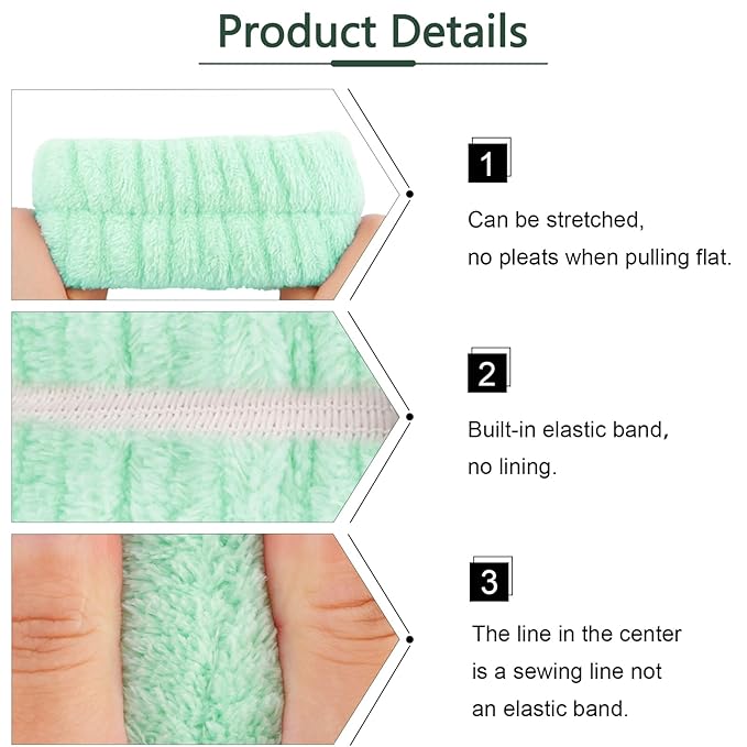 VELSCRUN Spa Headband, Makeup Face Wash Skincare Headbands, 6 Pcs Bright Green Sponge Bow Tie Get Ready HairBand Facial Wristband Set, Stuff for Teen Girls Women Trendy Fashion Hair Accessories
