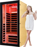 OUTEXER One Person Sauna Far Infrared Saunas Room Obeche Wood 1350W Dry Saunas Spa with 7 Starry Sky Light 35.4 * 35.4 * 70.8inch