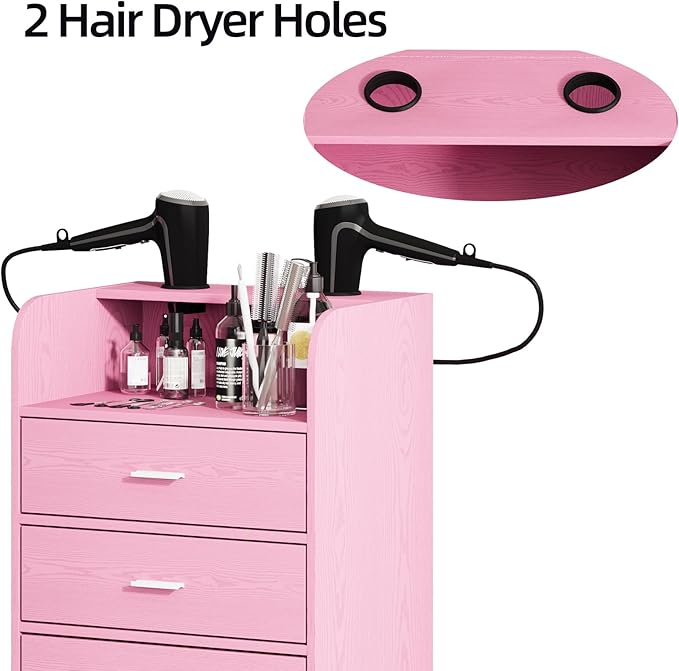 4ever2buy Salon Station for Hair Stylist, Pink Beauty Barber Station, Salon Trolley Cart with Wheels, Mobile Organizer for Salon, Spa, Barbershop, Nail & Beauty Tools, Pink